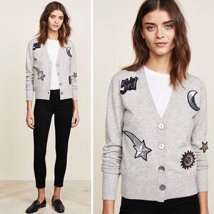 CINQ À SEPT $395 Dillon Cardigan In Light Heather Grey Celestial Sequin Patches